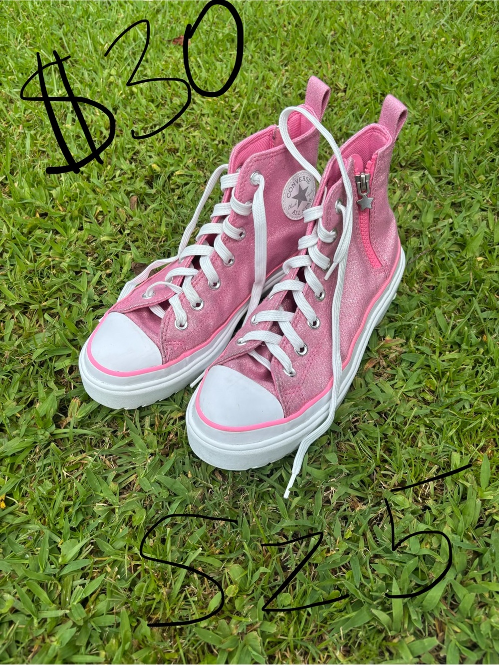 Converse Pink High-Top Platform Sneakers with Side Zip